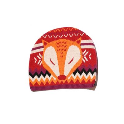 Red fox print beanie hat